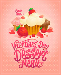 Valentine's day dessert menu cover design template with cute pastries elements