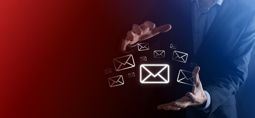 Email marketing and newsletter concept.Contact us by newsletter email and protect your personal information from spam mail concept.Scheme of direct sales in business. List of clients for mailing.