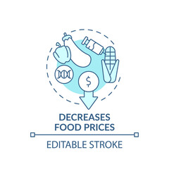 Fototapeta premium Decreases food prices turquoise concept icon. Genetically modified food abstract idea thin line illustration. Isolated outline drawing. Editable stroke. Arial, Myriad Pro-Bold fonts used
