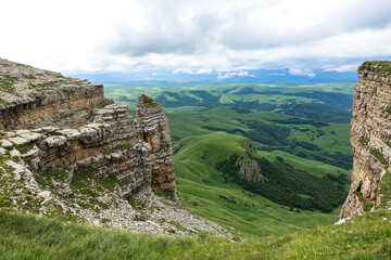 View of the mountains and the Bermamyt plateau in the Karachay-Cherkess Republic, Russia.