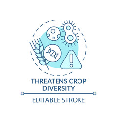 Threatens crop diversity turquoise concept icon. Disadvantages of gmo abstract idea thin line illustration. Isolated outline drawing. Editable stroke. Arial, Myriad Pro-Bold fonts used