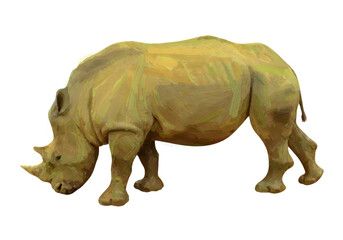 Obraz premium Rhinoceros side view. Oil Painting. Raster colorful illustration.