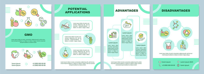 GMO brochure template. Genetically modified organism. Leaflet design with linear icons. 4 vector layouts for presentation, annual reports. Arial-Black, Myriad Pro-Regular fonts used