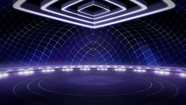 Futuristic, virtual studio background. CG animated loop backdrop, ideal for scifi tv shows or events. suitable on VR tracking system stage sets, with green screen