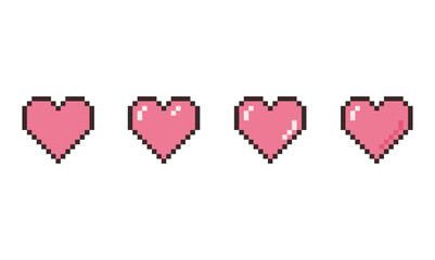 Set of cute cartoon hearts. Pixel art vector illustration. Retro computer screen design concept. Simple shape and colors. Love and Valentine day symbol
