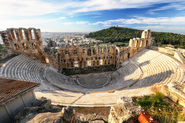 Ancient theater in summer day in Acropolis Greece, Athnes