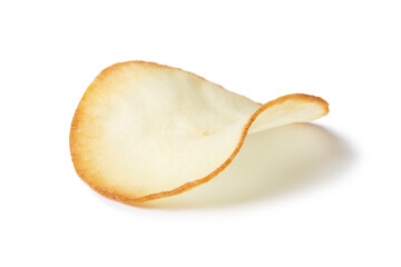 Single deep fried cassava chips close up isolated on white background 