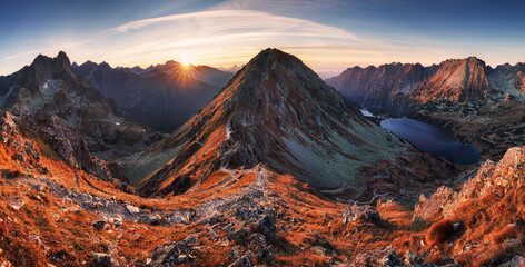 Poland Tatras from peak Szpiglasowy, Nice mountain landscape in Europe at sunrise over Morskie oko © TTstudio