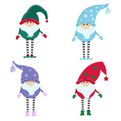 Set of funny cute gnomes. Vector illustration.