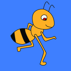cute ant body yellow color blue background