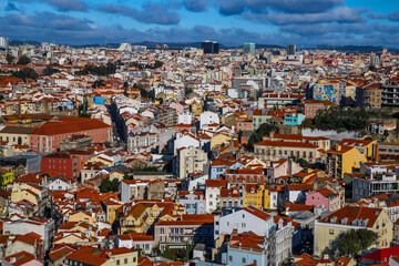 Fototapeta na wymiar Alfama Lisboa old town district houses aerial view. Lisbon, Portugal