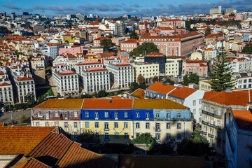 Alfama Lisboa old town district houses aerial view. Lisbon, Portugal
