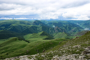 Obraz premium View of the mountains and the Bermamyt plateau in the Karachay-Cherkess Republic, Russia.