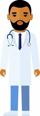 Flat medical illustration with physician in medical clothes with stethoscope.  Vector Illustration of a Doctor with stethoscope.
