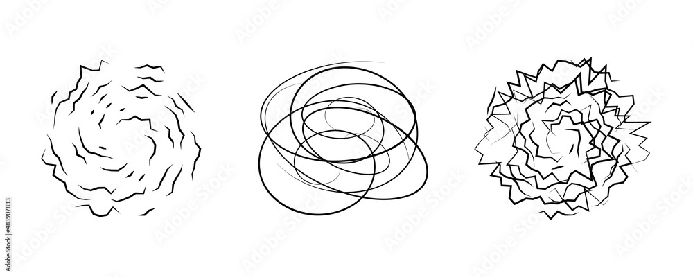 Poster swirl design elements. abstract curve cartoon graphic design. set of twist circular vortex