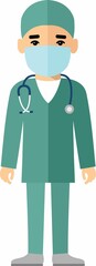 Flat medical illustration with physician in medical clothes with stethoscope.  Vector Illustration of a Doctor with stethoscope.
