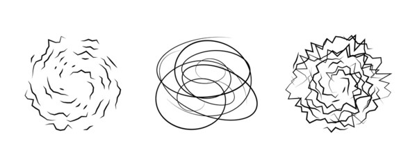 Obraz premium Swirl design elements. Abstract curve cartoon graphic design. Set of twist circular vortex