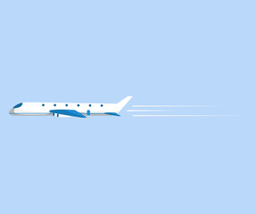 Airplane on blue background. Isolated vector illustration. Air transport, travel, flight. Graphic aircraft icon style design. Aviation concept sphere. For advertisement banner, website picture