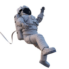astronaut with safety tether flying in outer space, isolated on white background © dottedyeti
