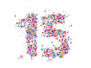 colorful confetti number 15 fifteen years multi colored