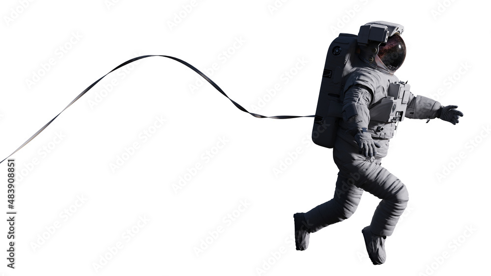 Canvas Prints astronaut with safety cable in outer space, isolated on white background