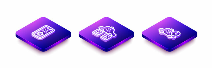 Set Isometric line Taxi mobile app, service rating and waiting time icon. Vector