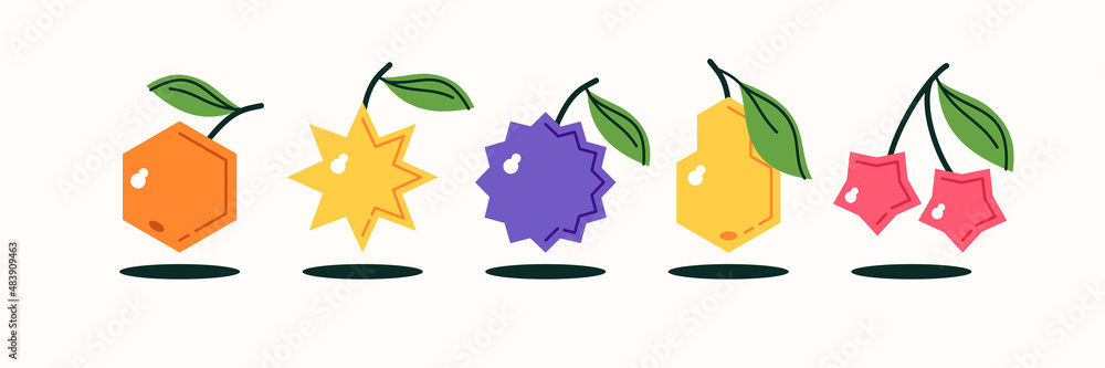 Aufkleber the set consists of various fruits. fruits of fruit trees in geometric style. vector graphics.l