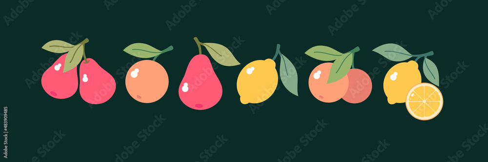 Aufkleber the set consists of various fruits. . fruit on a branch with leaves. isolated images on a light back