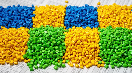 Polymeric dye. Plastic pellets. Colorant for plastics. Pigment in the granules