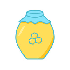 Glass jar with honey, vector doodle illustration, isolated on white.