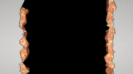 vertical break in a brick wall covered with plaster