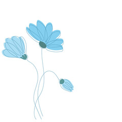 Vector blue chamomile flowers with outlined silhouette isolated on white background. Design for Logo, business card, flyer.