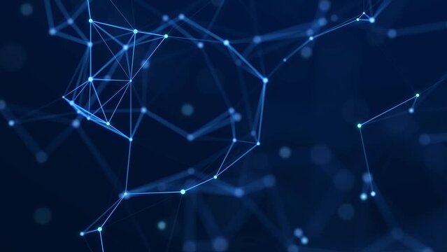 Abstract geometric background. Movement of connected lines and dots.The concept of science, technology, business, space. Looped animation. 4K