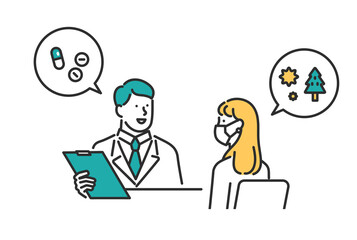 花粉症状を医師に相談する女性のイメージイラスト素材