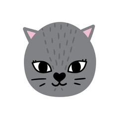 Hand drawn cat. Animals face with nice elements