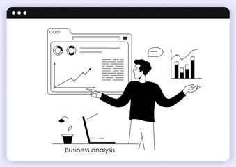 Business analysis, calculate or research for market growth, financial report, investment data or sale information concept. Smart businessman analyze graph and chart.