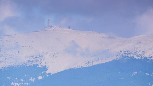 Clouds over Mont Ventoux, mountain in the Provence region of southern France. View from viewpoint Belvedere de Saint Hubert.