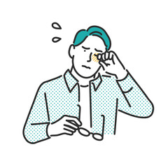 花粉症状で目をこする男性のイメージイラスト素材