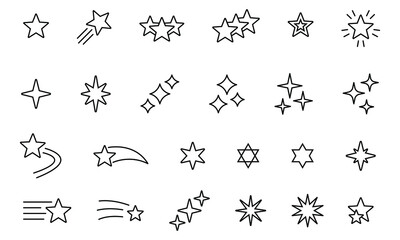 Set of line stars icons. Simple pictograms pack. Stroke vector illustration on a white background. Modern outline style icons collection.