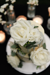 modern wedding cake decorated with flowers. lovely wedding cake