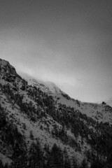 Mountain in the fog BW