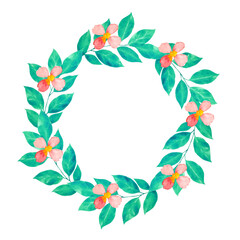 Botanical watercolor wreath isolated. Hand painted foliage and pink flowers