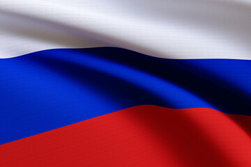 3d render illustration of Russia flag. Realistic Russia Flag  waving in wind.
