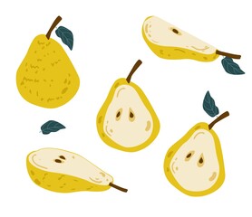 Collection of juicy summer pears full of vamins.Isolated Illustration elements for patterns, brochures, posters, cards, animation