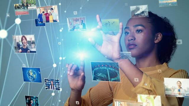 Visual contents concept. Social networking service. Streaming video. communication network.