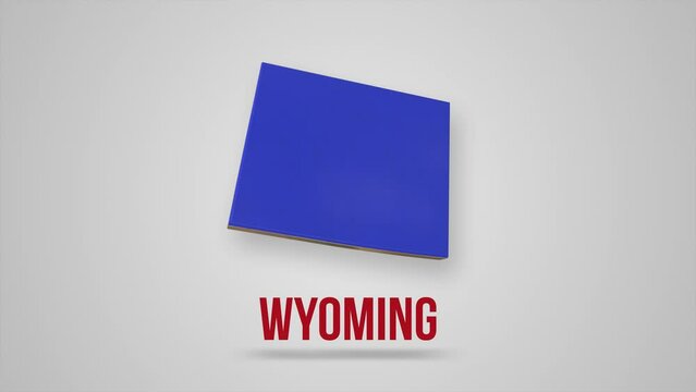 3d animated flat map showing the state of Wyoming from the United State of America on white background. USA.