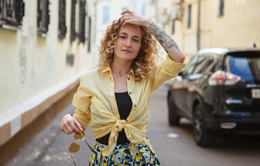 Beautiful woman on the city street