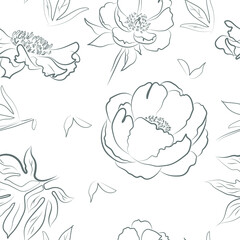 Floral seamless pattern. Gray lines on a white background