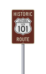 Vector illustration of the Historic California U.S. Route 101 road sign on metallic post