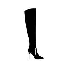 Womens high heeled boot black glyph icon isolated. Vector